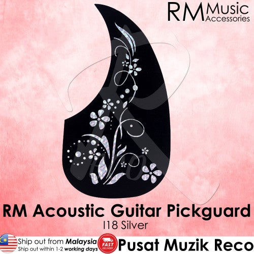RM I18 Acoustic Guitar Pickguard, Silver Flower - Reco Music Malaysia