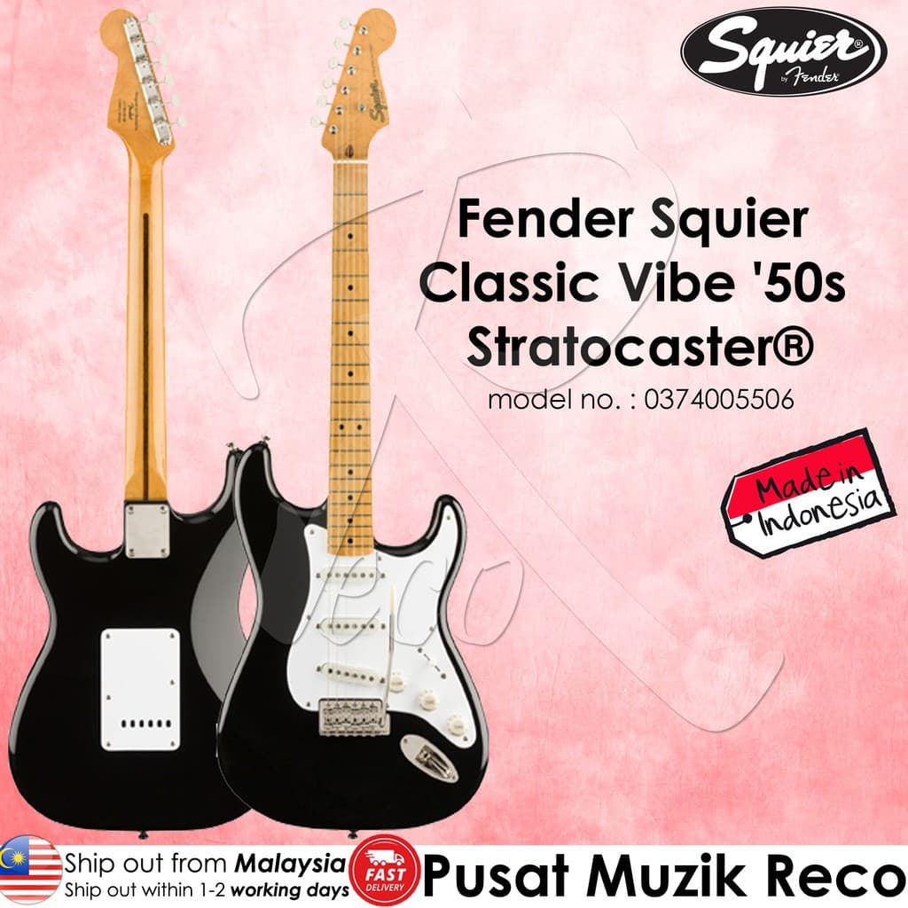 *Fender Squier Classic Vibe 50s Stratocaster Electric Guitar, Black - Reco Music Malaysia