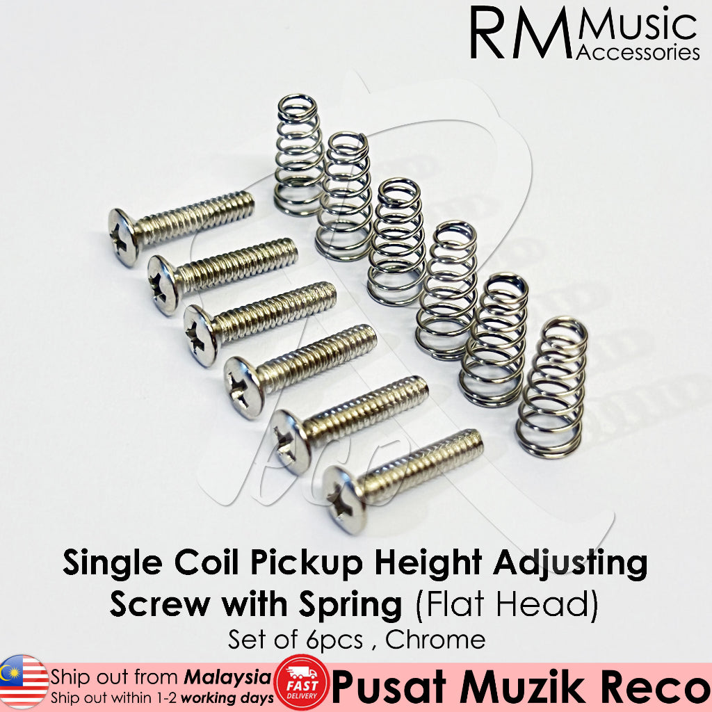 【6pcs】 RM Electric Guitar Single Coil Pickups Height Adjusting Screws with Spring (Black / Chrome / Gold) - Reco Music Malaysia