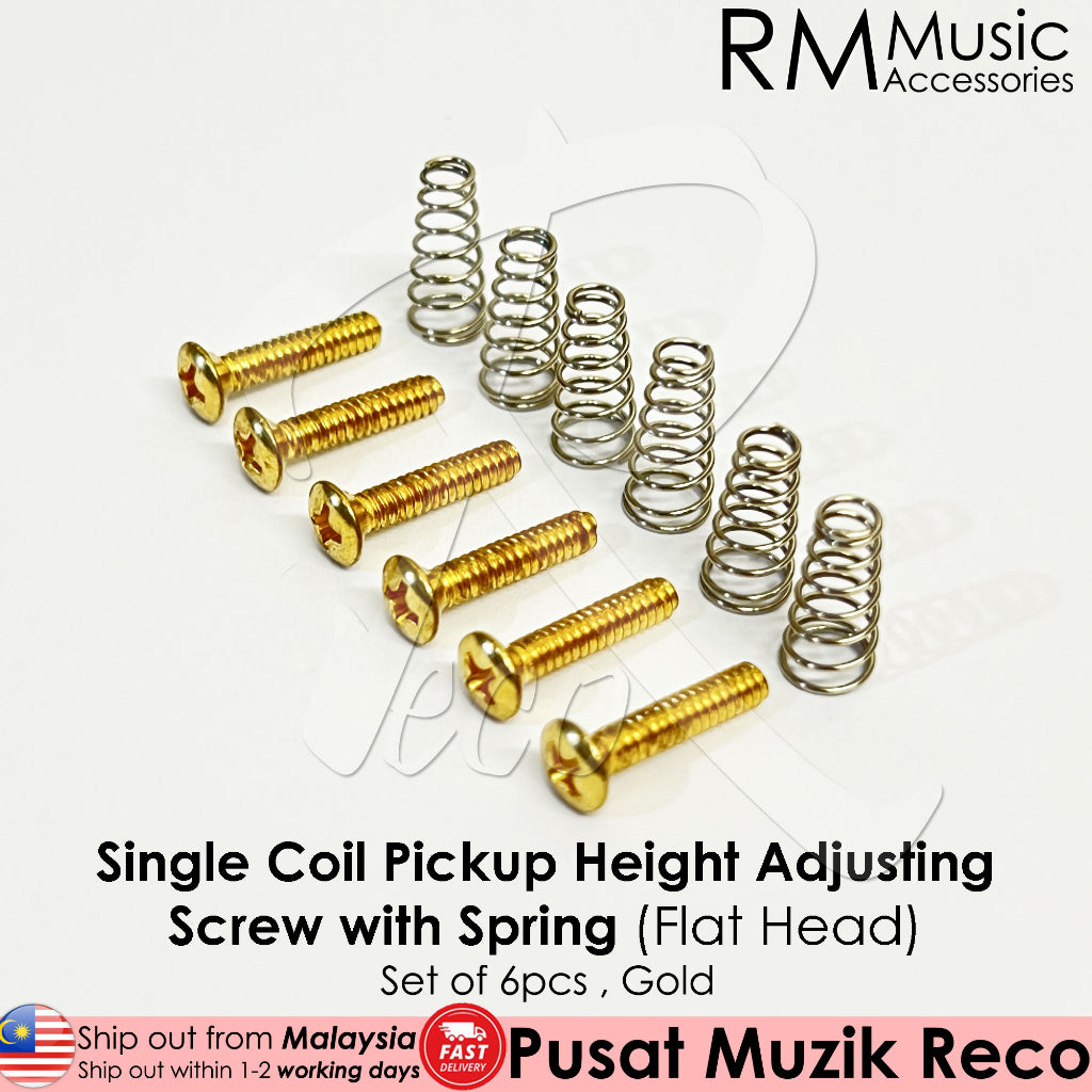 【6pcs】 RM Electric Guitar Single Coil Pickups Height Adjusting Screws with Spring (Black / Chrome / Gold) - Reco Music Malaysia