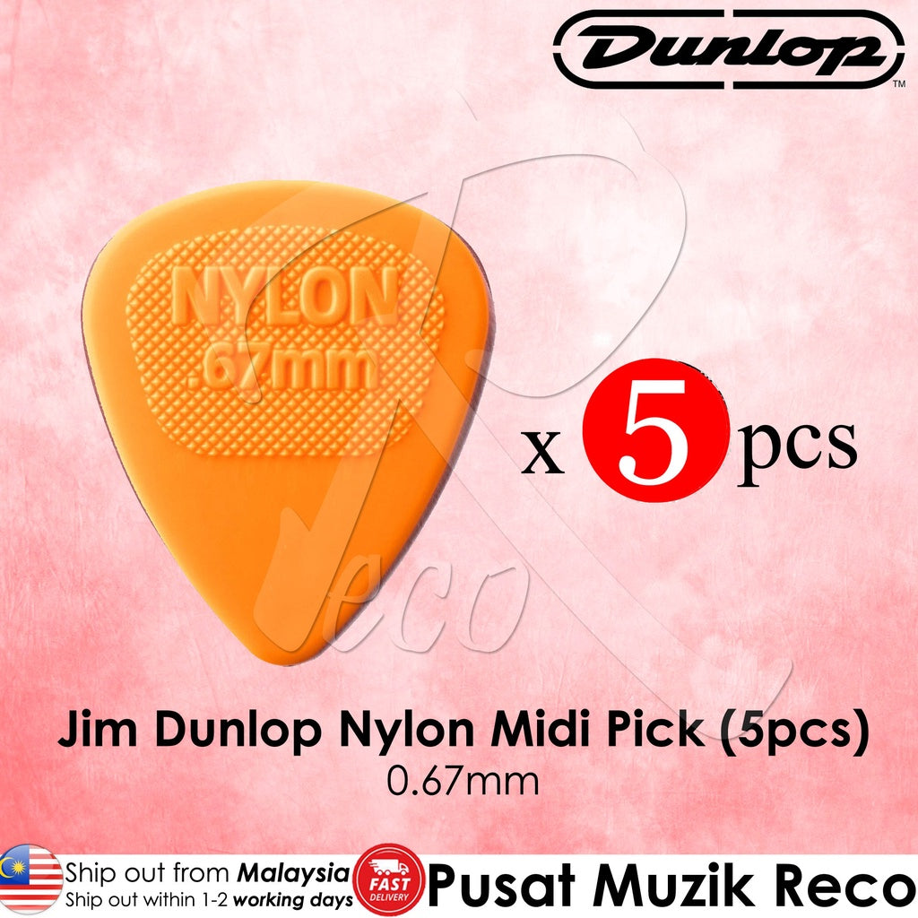 5 x Jim Dunlop Nylon Midi Guitar Pick 0.67mm Orange - Reco Music Malaysia