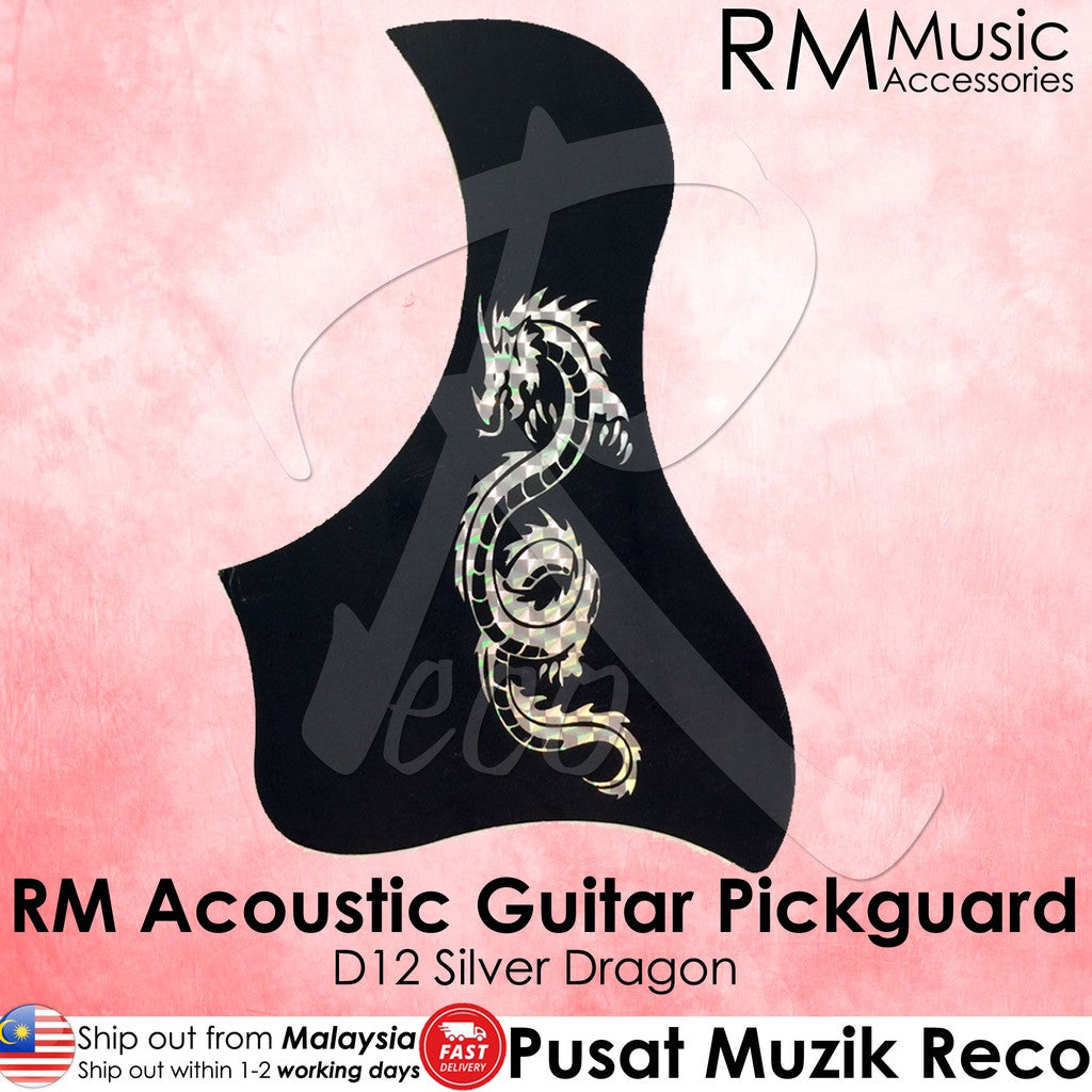 RM D12 Acoustic Guitar Pickguard, Silver Dragon - Reco Music Malaysia