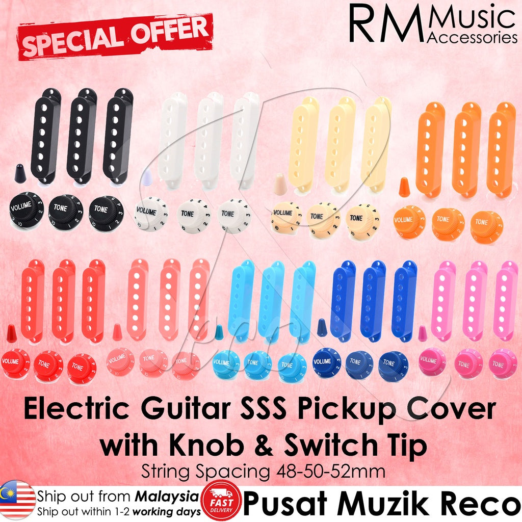 RM GM5320 Electric Guitar SSS Plastic Pickup Cover with Knob and Switch Tip 48mm 50mm 52mm - Reco Music Malaysia