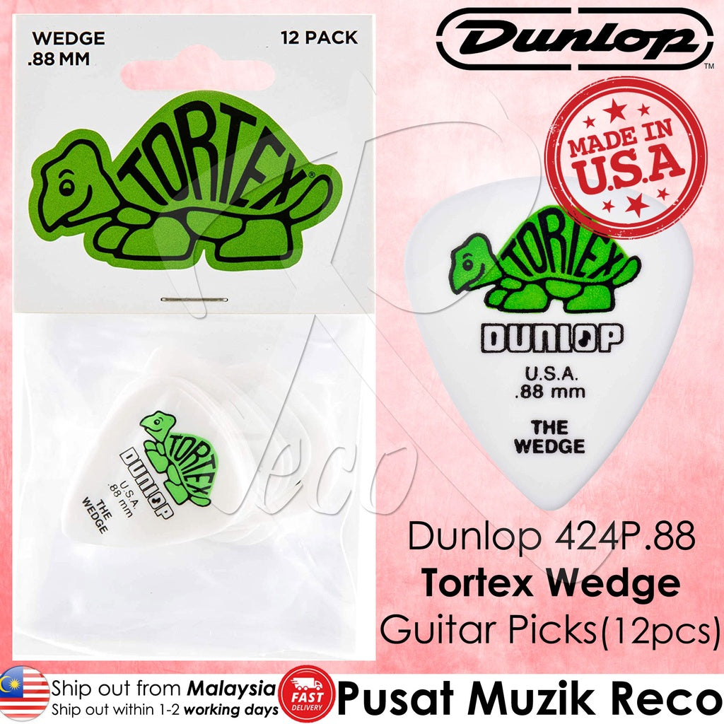 Jim Dunlop 424P.88 Tortex Wedge 0.88mm Guitar Picks Player Pack (12pcs) - Reco Music Malaysia