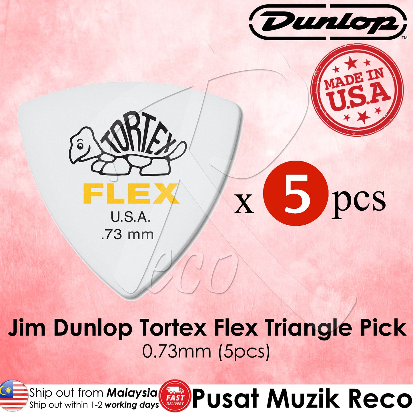Jim Dunlop 456R073 0.73mm Tortex FLEX Triangle Guitar Pick (5-Pack) - Reco Music Malaysia