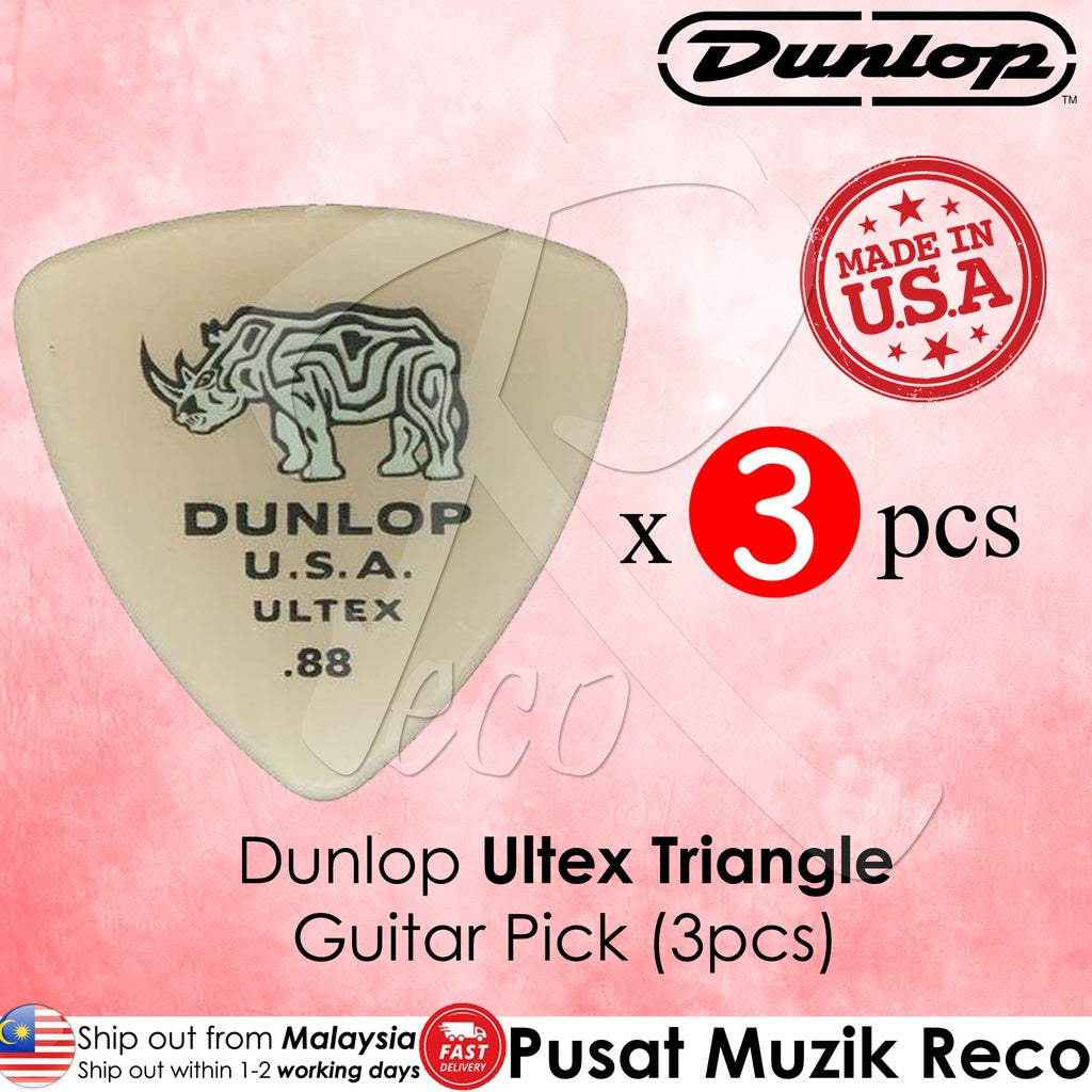 Packaging of Dunlop Ultex Triangle Guitar Picks featuring three picks in yellow color with the text 'Dunlop Ultex', pick gauge size '.60', and the statement 'Made in USA'.