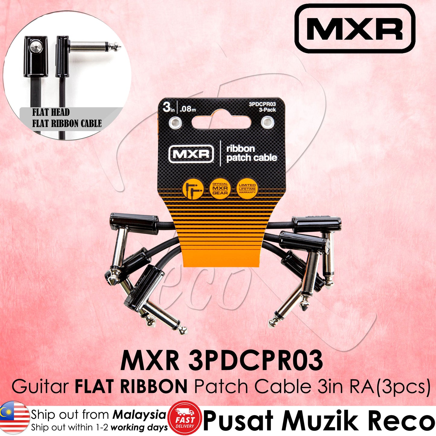 Jim Dunlop MXR 3PDCPR03 3in FLAT RIBBON Guitar Effect Patch Cable Pack of 3pcs - Reco Music Malaysia
