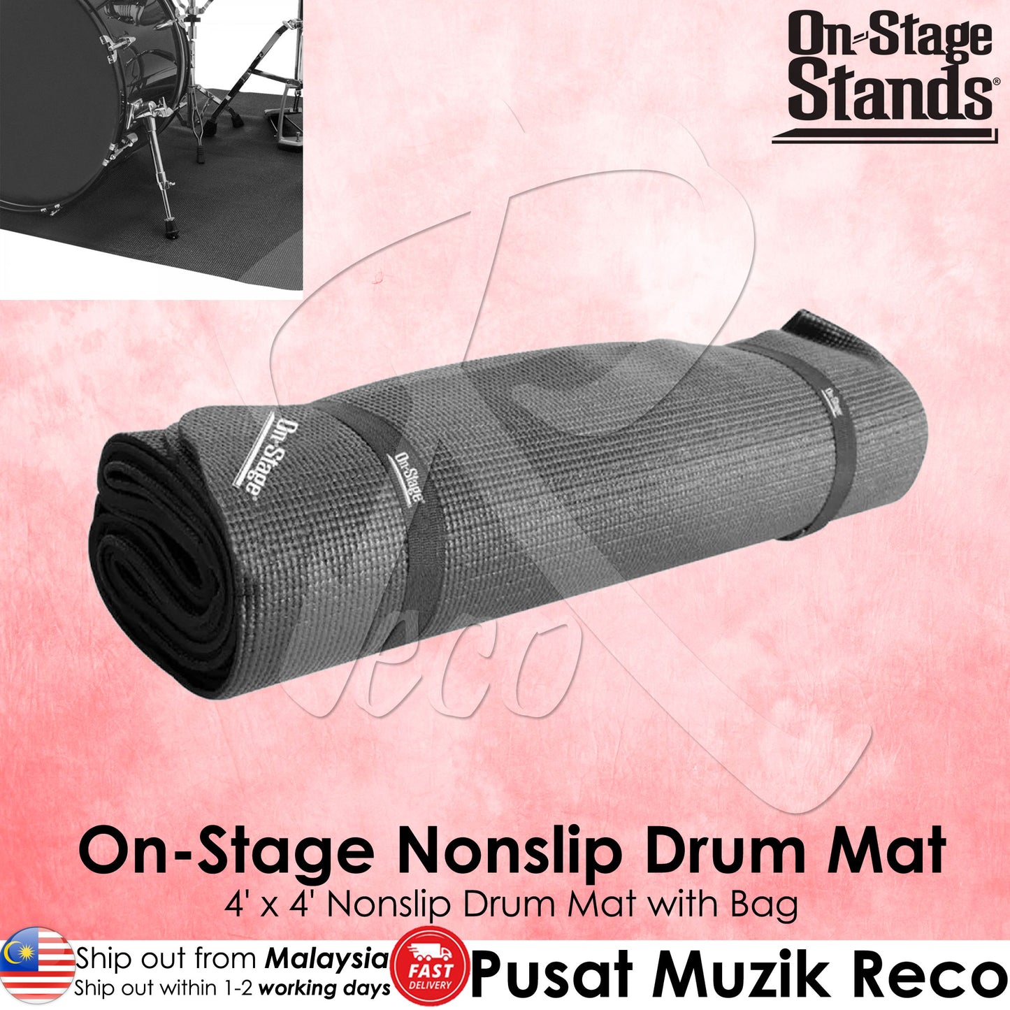 OnStage DMA4450 Non Slip Drum Mat with Bag Drum Carpet Drum Rug Drum Accessories