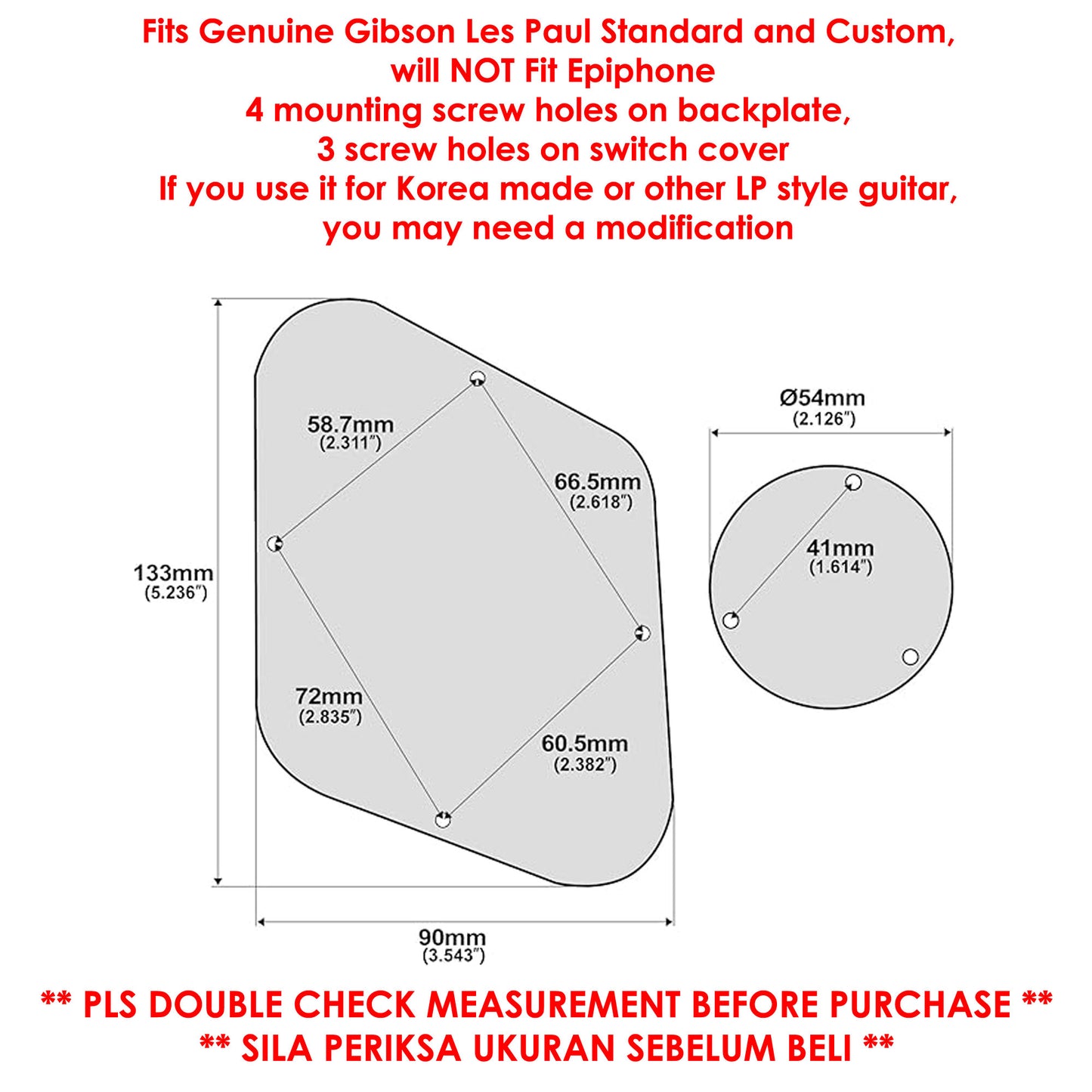 RM LP Control Back Plate Switch Plate Cavity Cover for USA Les Paul Modern Style