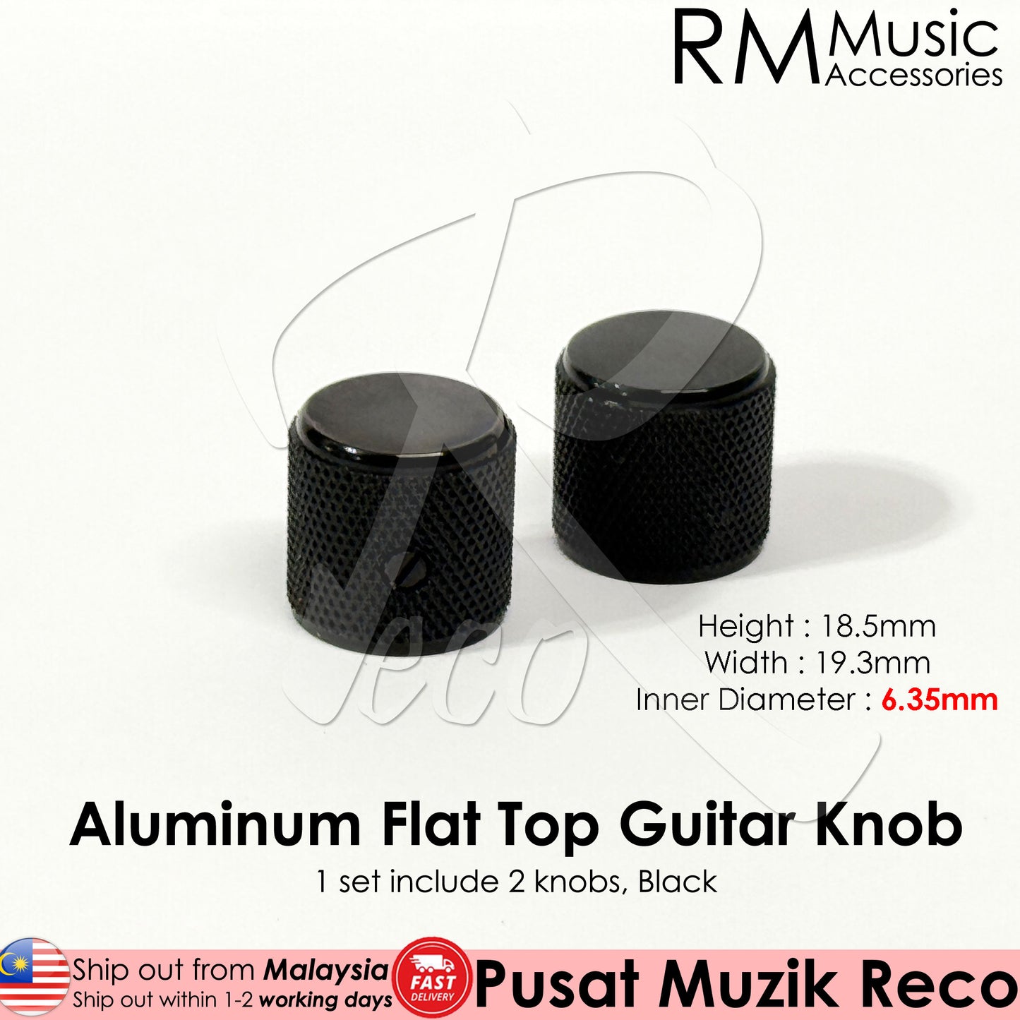 RM HQ Electric Guitar Aluminum Flat Top Knob Volume Tone Control Knob Fender Mexico Player Tele Style - Reco Music Malaysia