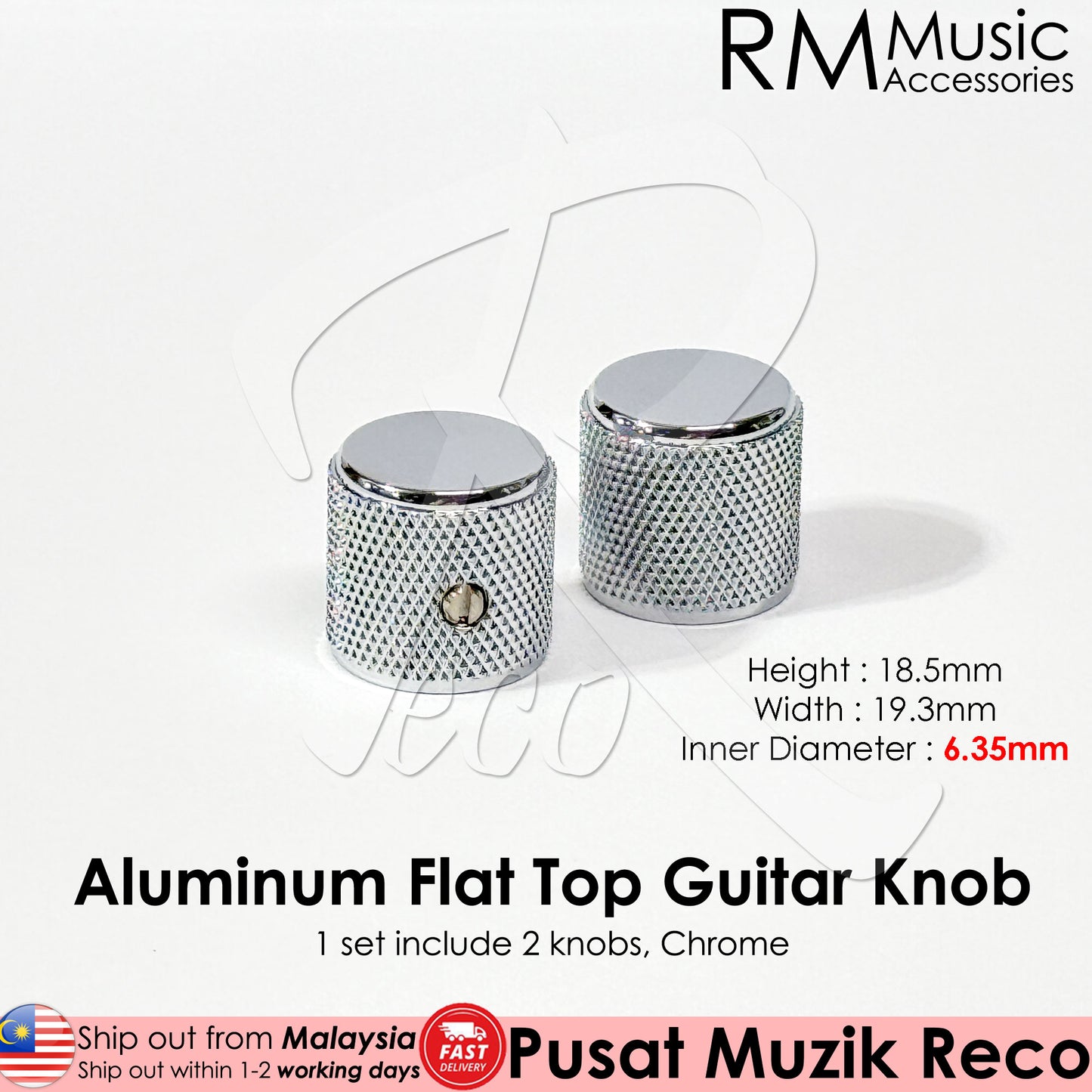 RM HQ Electric Guitar Aluminum Flat Top Knob Volume Tone Control Knob Fender Mexico Player Tele Style - Reco Music Malaysia