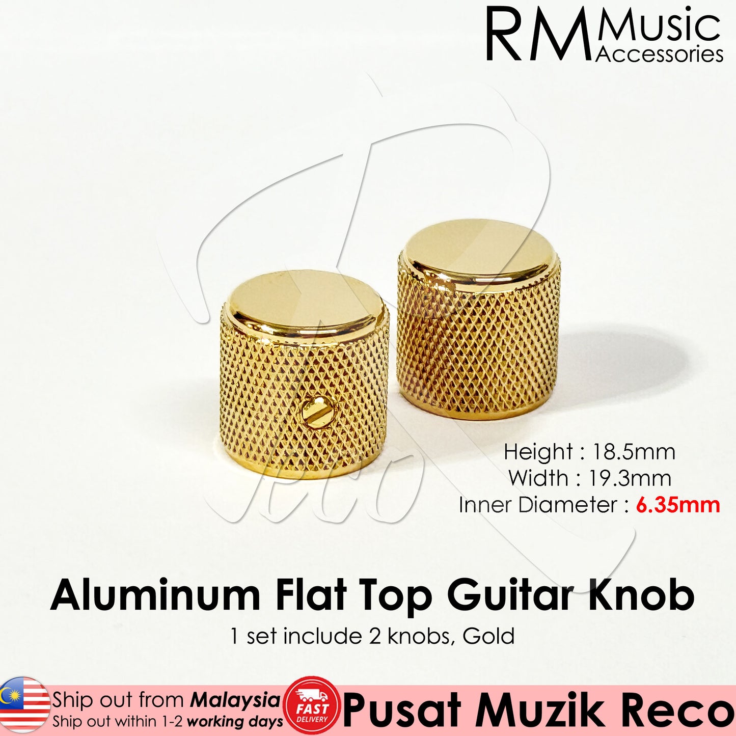 RM HQ Electric Guitar Aluminum Flat Top Knob Volume Tone Control Knob Fender Mexico Player Tele Style - Reco Music Malaysia