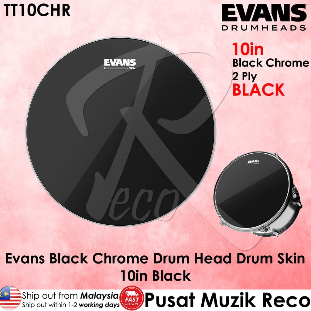 *Evans TT10CHR 10" Black Chrome Tom Batter Drum Head - Reco Music Malaysia