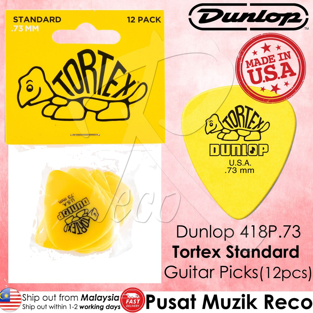 Jim Dunlop 418P.73 Tortex Standard 0.73mm Yellow Guitar Pick Pack (12pcs) - Reco Music Malaysia