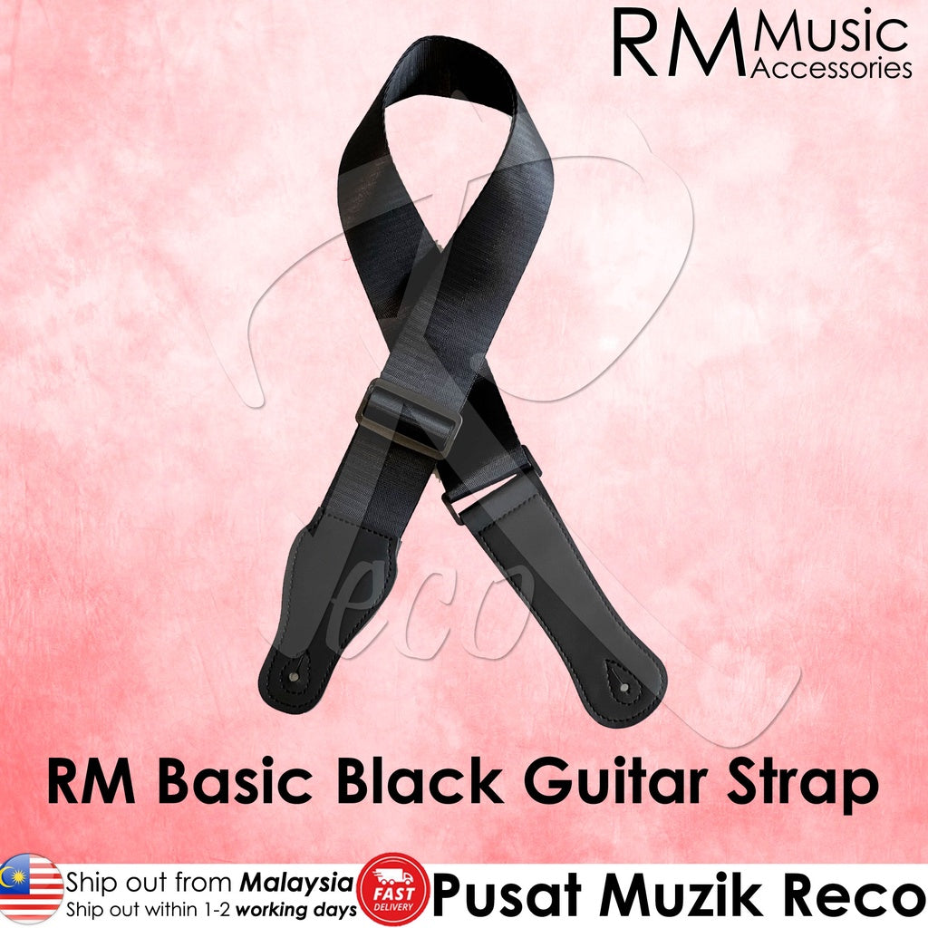 RM Basic Black Acoustic Electric Guitar Strap Seatbelt Material - Reco Music Malaysia