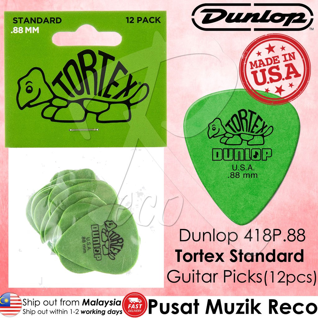 Jim Dunlop 418P.88 Tortex Standard 0.88mm Green Guitar Pick Pack (12pcs) - Reco Music Malaysia