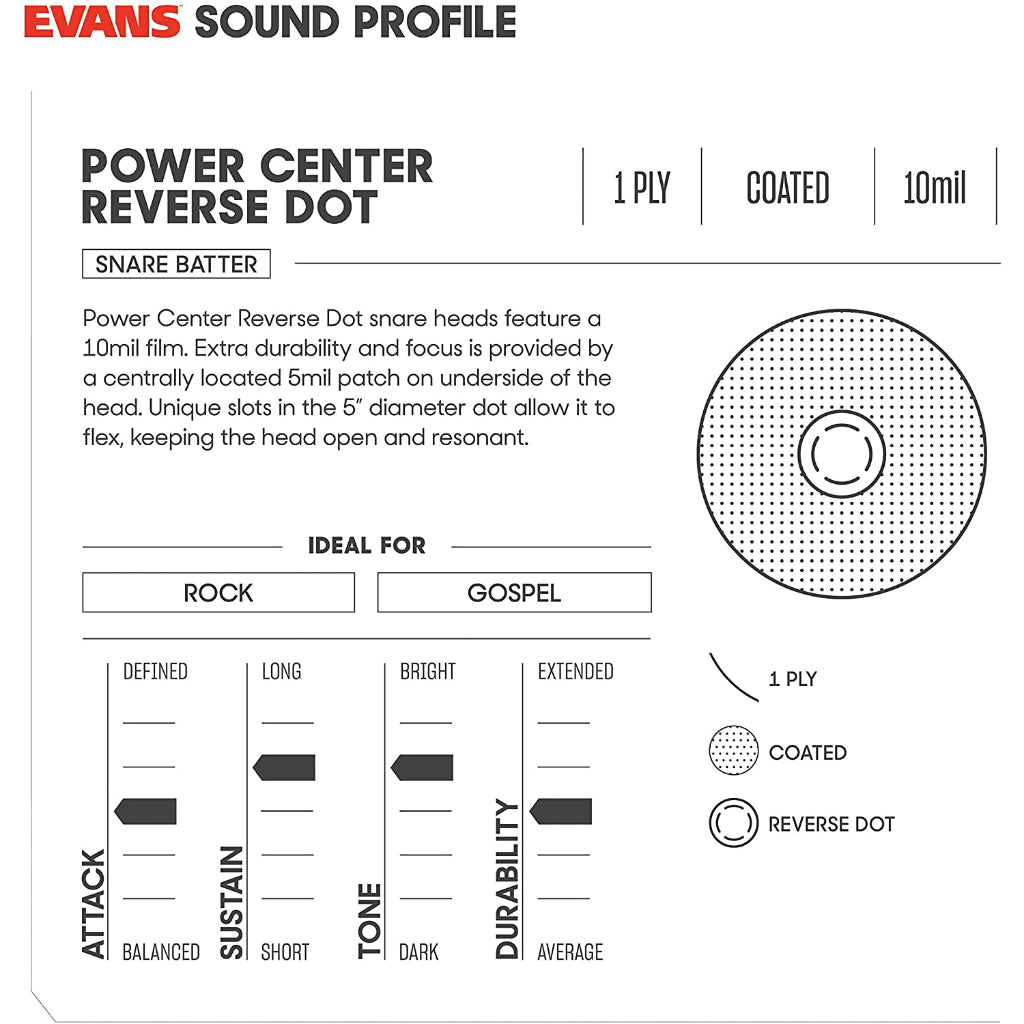 Evans B13G1RD 13-inch Power Center Reverse Dot Drum Head - Reco Music Malaysia