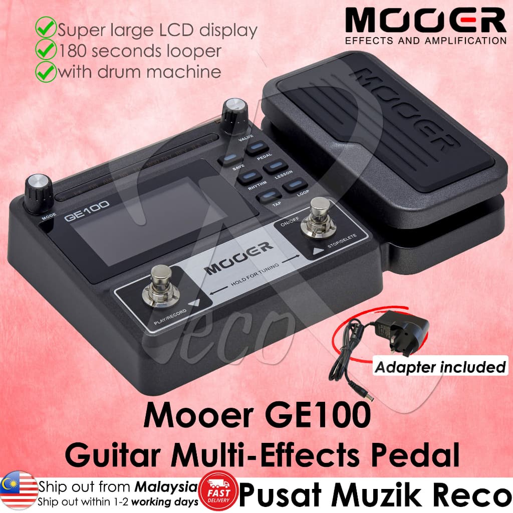 *Mooer GE100 Guitar Multi-Effects Pedal With Adaptor (GE-100 / GE 100) - Reco Music Malaysia