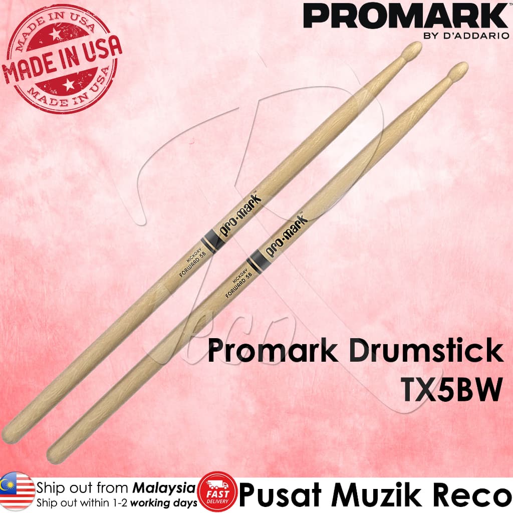 *Promark TX5BW Classic Forward Hickory 5B Drumstick, Teardrop Wood Tip - Reco Music Malaysia