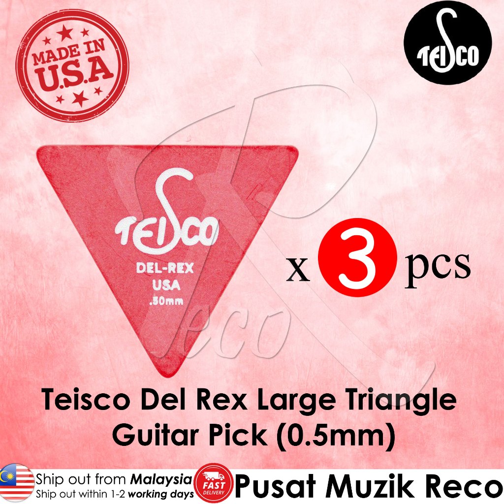 Teisco Del Rex Large Triangle Guitar Pick, .50mm, 3-Pick Pack - Reco Music Malaysia