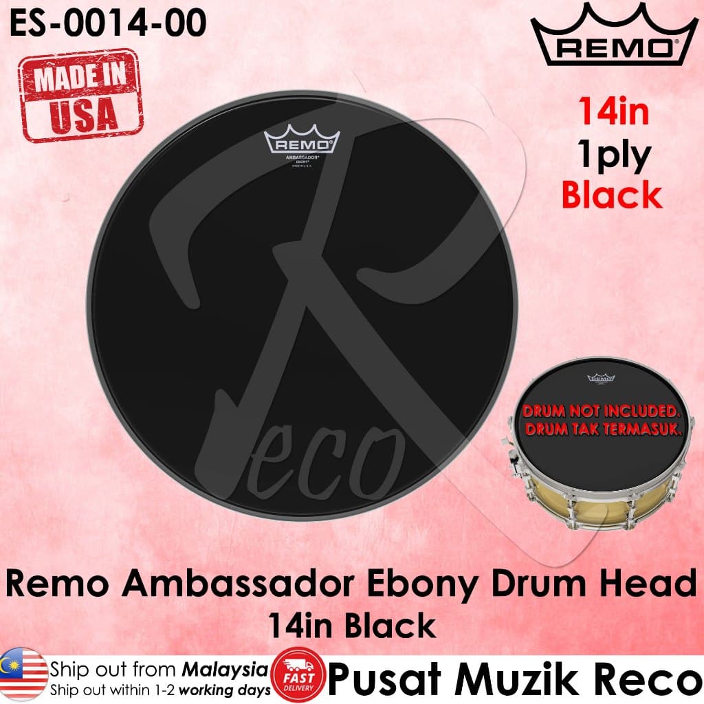 *Remo ES-0014-00 Ambassador Ebony Coated Drum Head, 14-Inch - Reco Music Malaysia