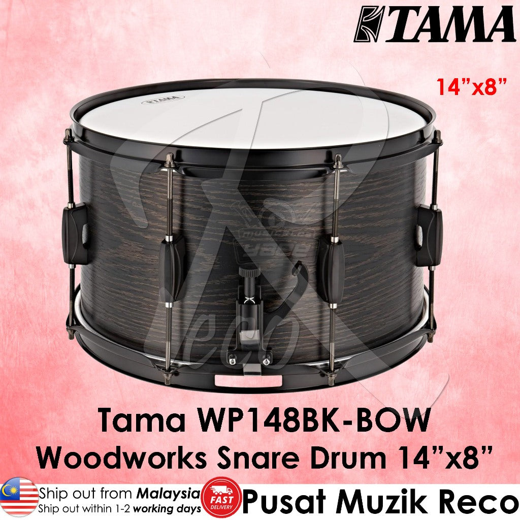 Tama WP148BK-BOW Woodworks 14″X 8″ Snare Drums, Black Oak Wrap - Reco Music Malaysia