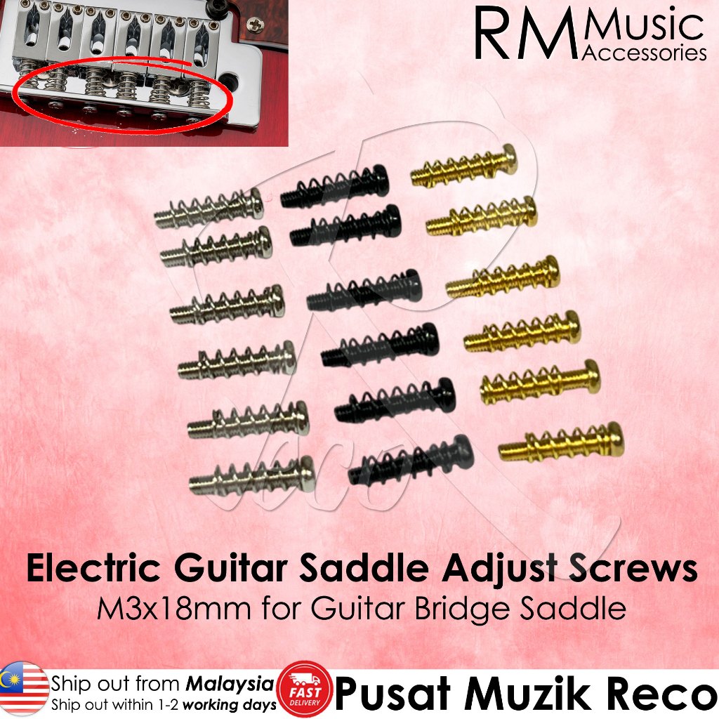 RM GM6656 Electric Guitar Saddle Adjust Screws M3x18mm For Bridge Saddle - Reco Music Malaysia
