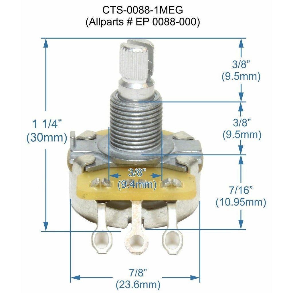AllParts EP-0088-000 CTS 1 Meg Split Shaft Linear Pot - Reco Music Malaysia