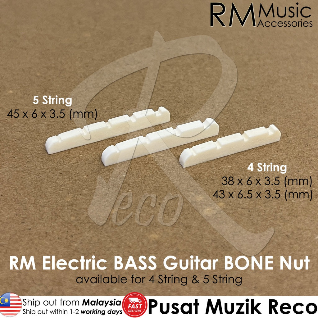 RM GF0608 Electric BASS Guitar BONE Nut Flat Bottom 4 String / 5 String - Reco Music Malaysia