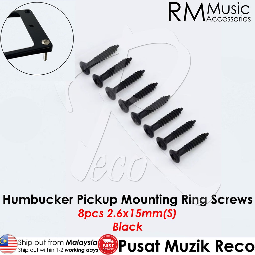 RM GF0090-BK8S Electric Guitar Humbucker Pickup Mounting Ring Screws, Black 8 Short - Reco Music Malaysia