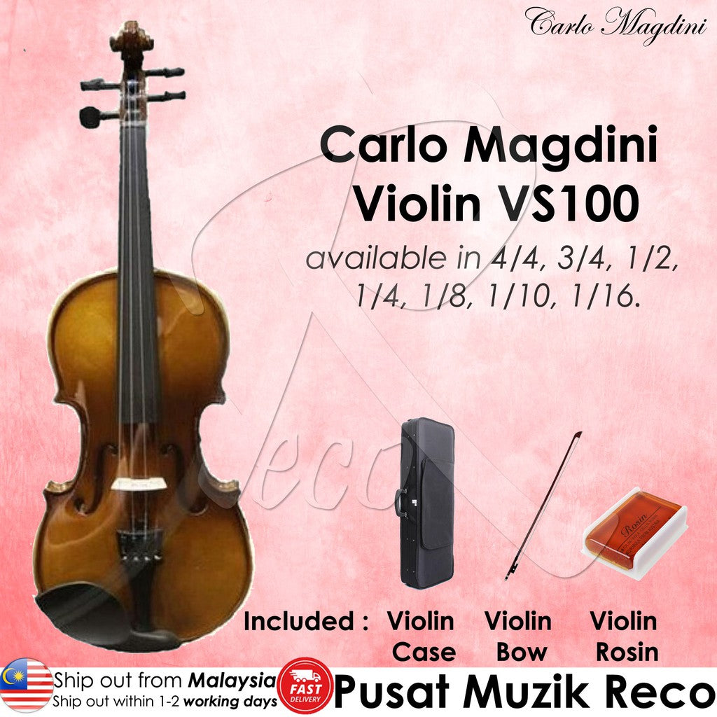 Carlo Magdini VS100 Violin with Case Bow Rosin (VS 100 VS-100) - Reco Music Malaysia