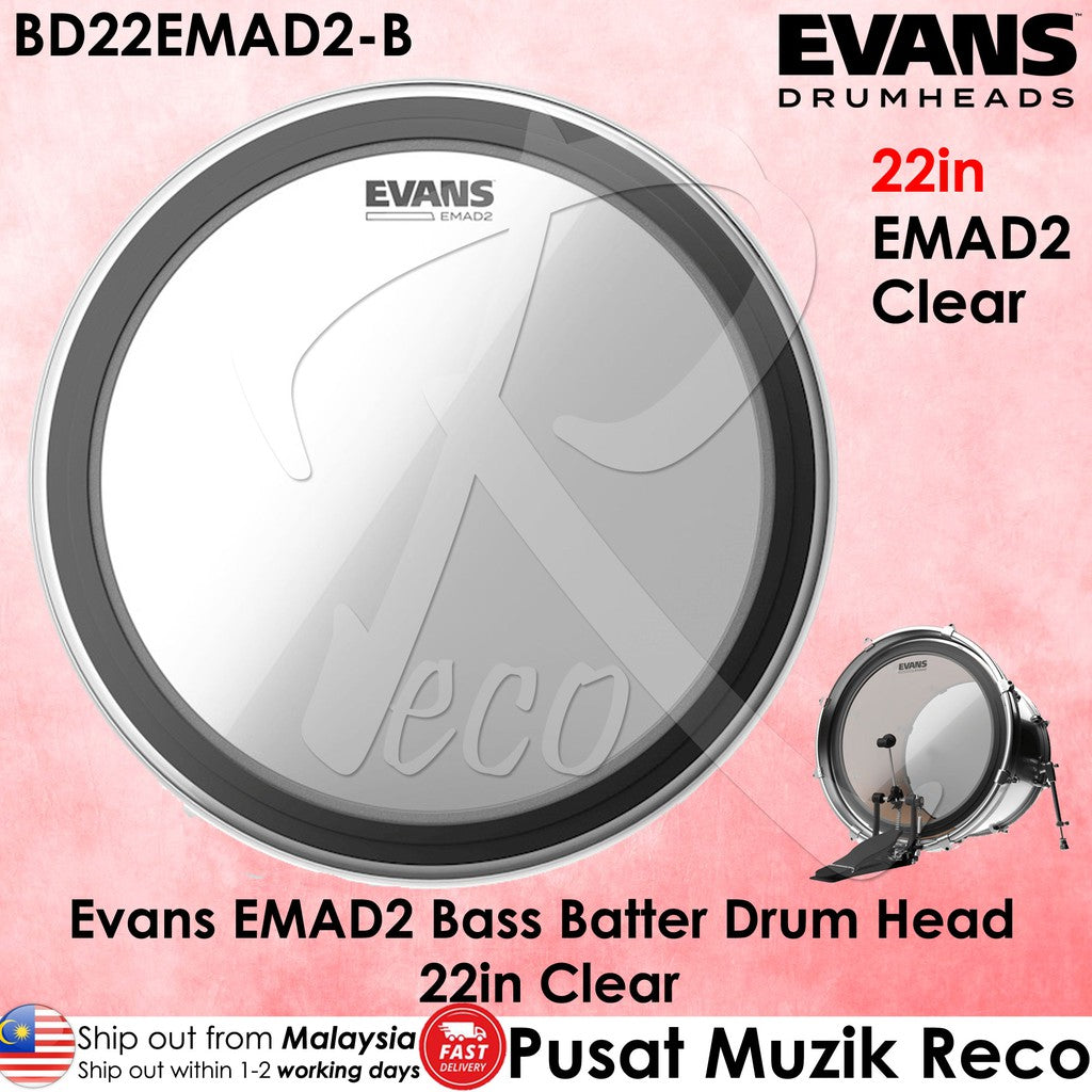 Evans BD22EMAD2-B EMAD2 Clear Bass Batter Drum Head 22-inch Bass Drumhead - Reco Music Malaysia