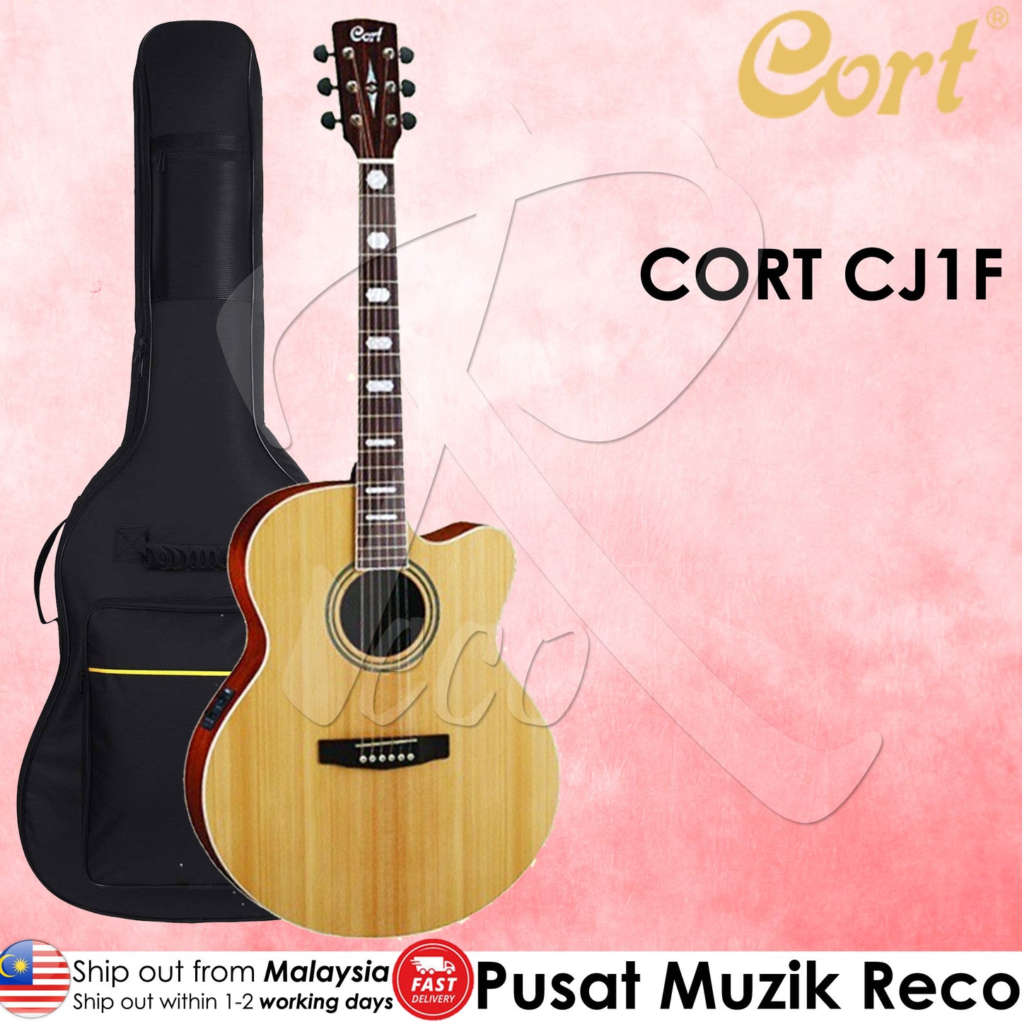 Cort CJ1F Solid Top Semi Acoustic Guitar With Bag | Reco Music Malaysia