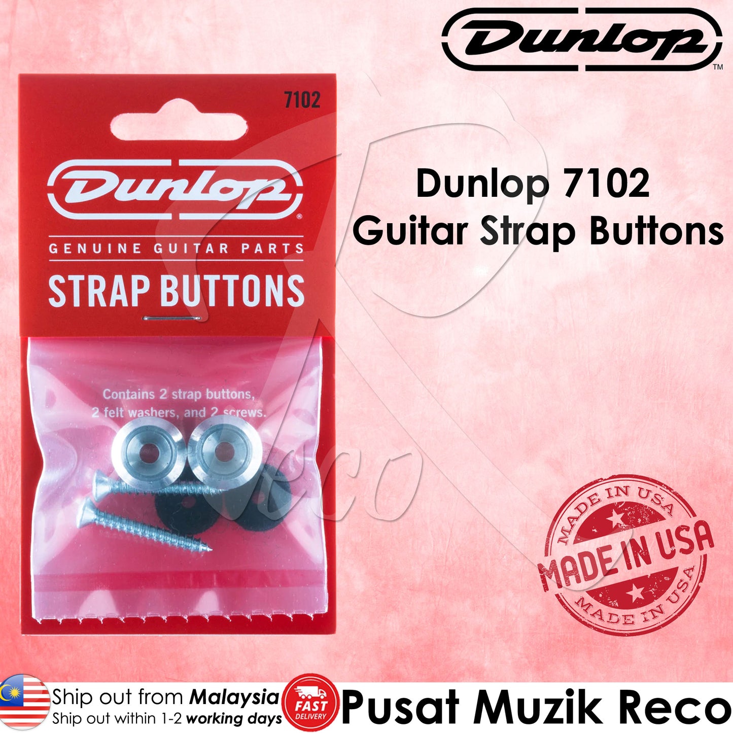 Jim Dunlop 7102 Instrument Guitar Ukulele Strap Button Set - Reco Music Malaysia
