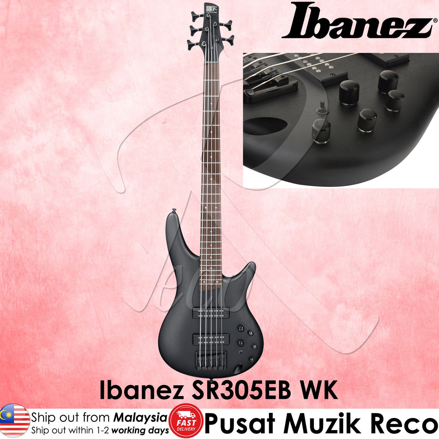 Ibanez SR305EB-WK Weathered Black 5 String Electric Bass Guitar - Reco Music Malaysia