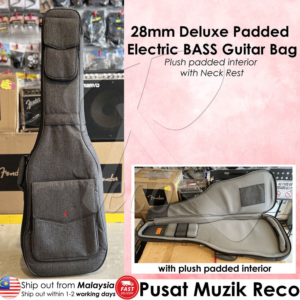 RM RBB300GY 28mm Deluxe Thick Padded Electric BASS Guitar Bag, Grey - Reco Music Malaysia