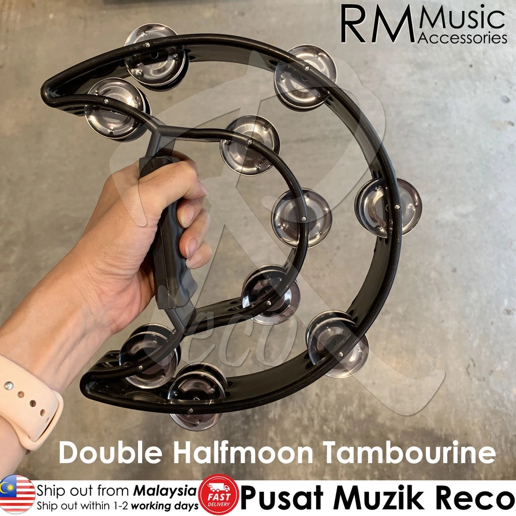 RM RT20 Double Halfmoon Tambourine Percussion BLACK / RED - Reco Music Malaysia
