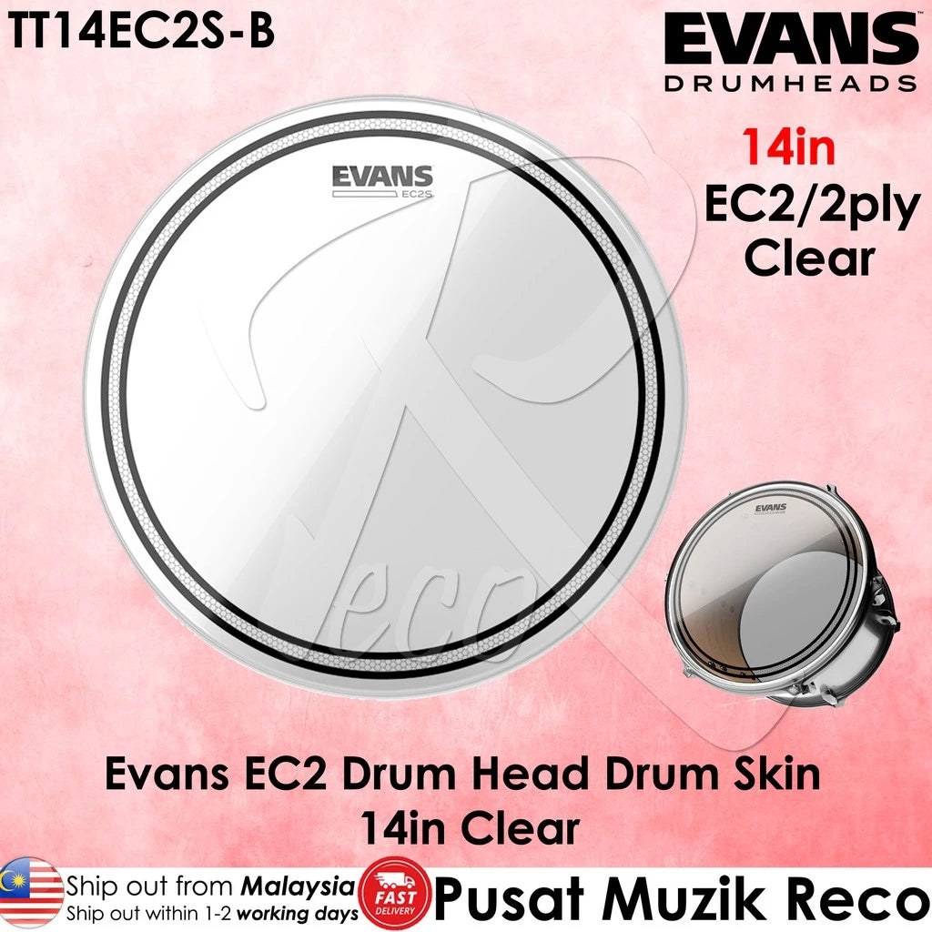 Evans TT14EC2S-B EC2 14-inch Clear Tom Drum Head - Reco Music Malaysia