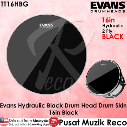 *Evans TT16HBG 16" Hydraulic BLACK Tom Batter Drum Head - Reco Music Malaysia