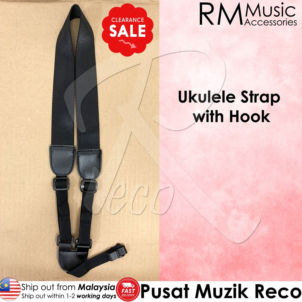 RM UK168 Adjustable Ukulele Shoulder Strap Simple Black Sling With Hook - Reco Music Malaysia