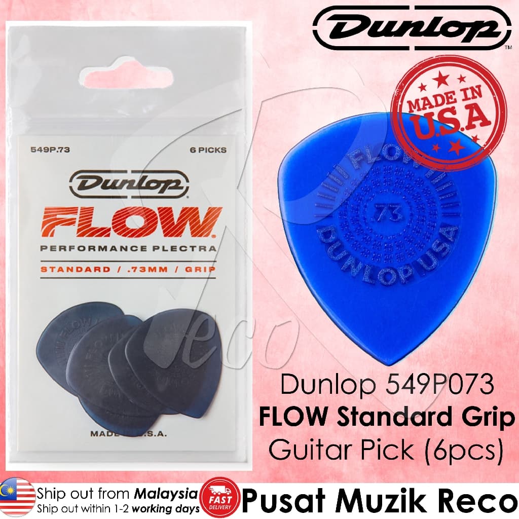 *Jim Dunlop 549P073 Flow Standard Grip Guitar Pick 0.73mm Guitar Picks Player Pack - Reco Music Malaysia