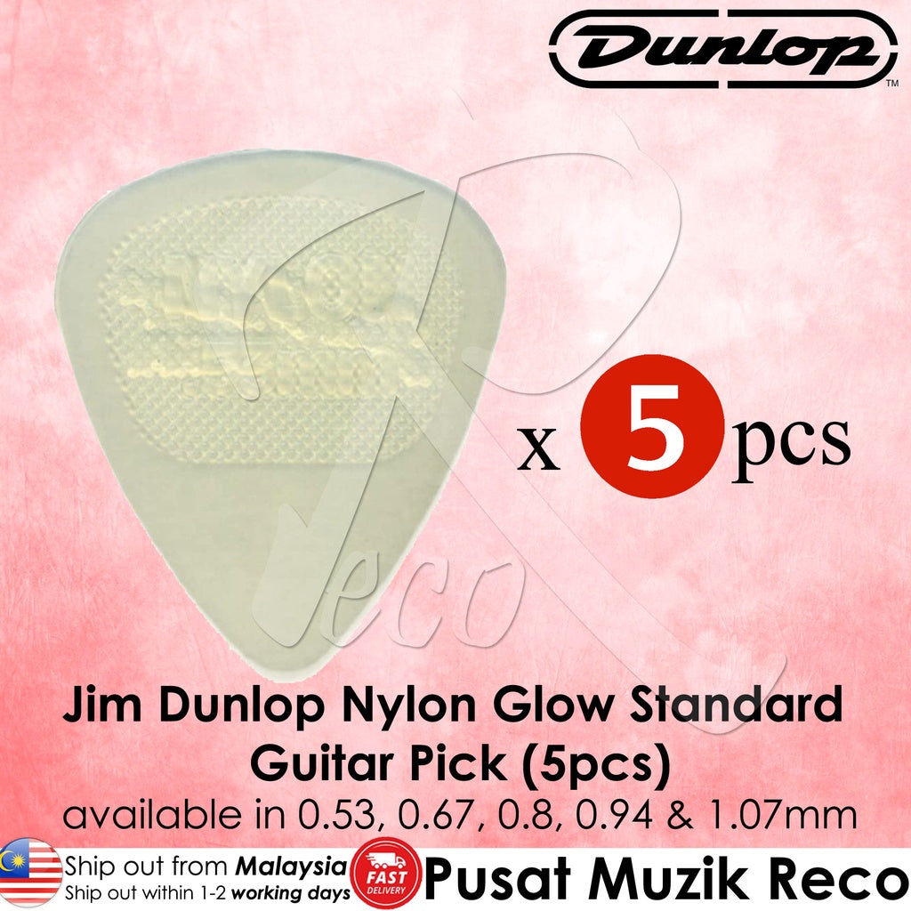 Jim Dunlop 446R Nylon Glow Standard Midi Guitar Pick 💢Glow in Dark💢 0.53mm 0.67mm 0.8mm 0.94mm 1.07mm (5pcs) - Reco Music Malaysia