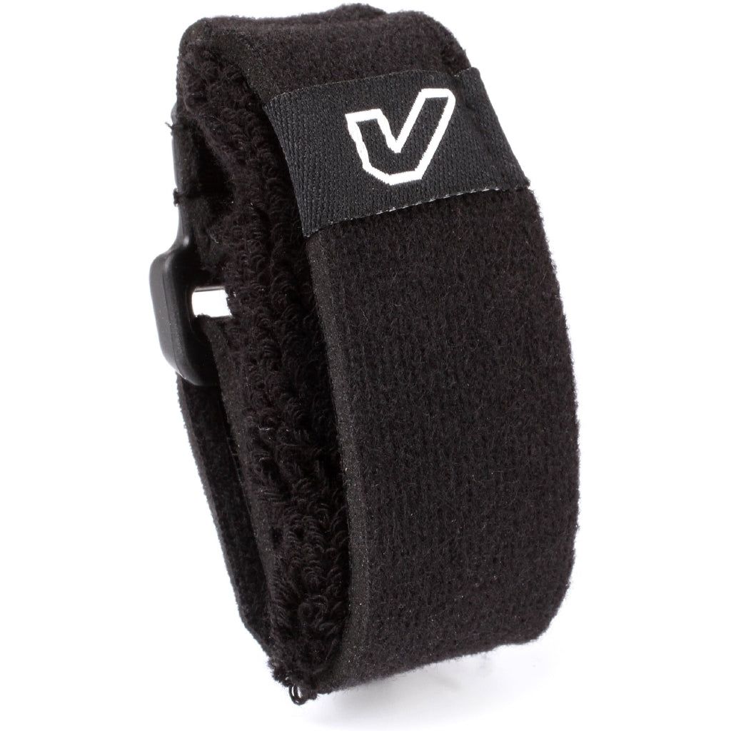 Black wristband with a logo on a white background