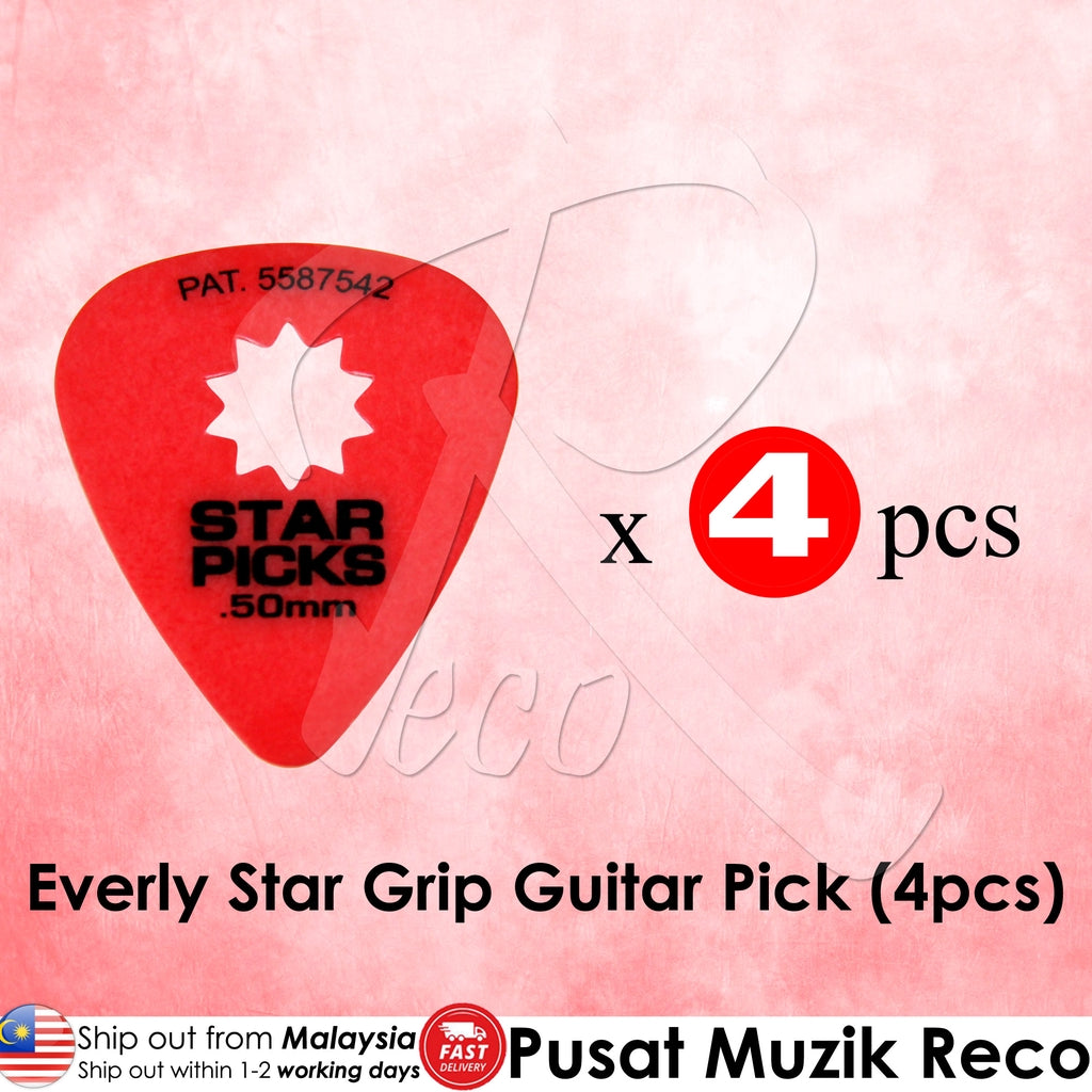 Everly Star Grip Guitar Pick with Star Shaped Cutout 0.50mm 0.60mm ( 4pcs/Pack ) - Reco Music Malaysia