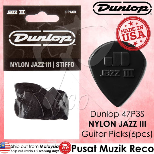 *Jim Dunlop 47P3S Stiffo Nylon Jazz III Guitar Picks - Reco Music Malaysia