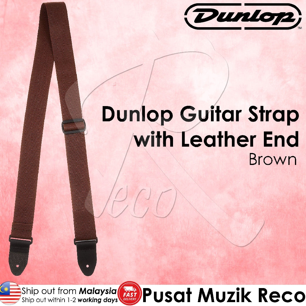 Jim Dunlop D07-01BR Brown 2in Poly Guitar Strap with Leather End | Reco Music Malaysia