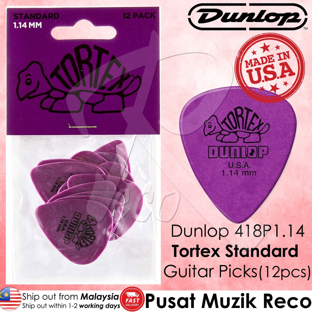 Jim Dunlop 418P1.14 Tortex Standard 1.14mm Purple Guitar Pick Pack (12pcs) - Reco Music Malaysia