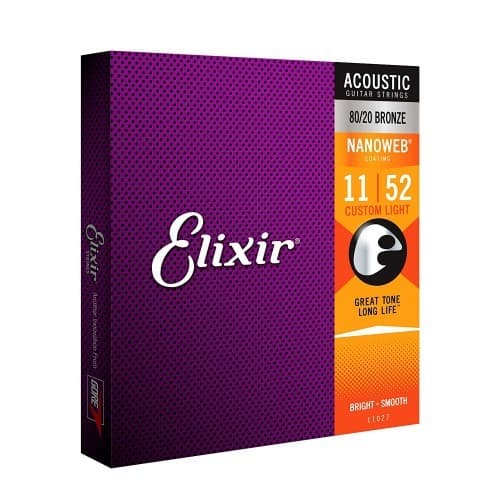 *Elixir 11027 Nanoweb 80/20 Bronze Acoustic Guitar String Custom Light 11-52 - Reco Music Malaysia