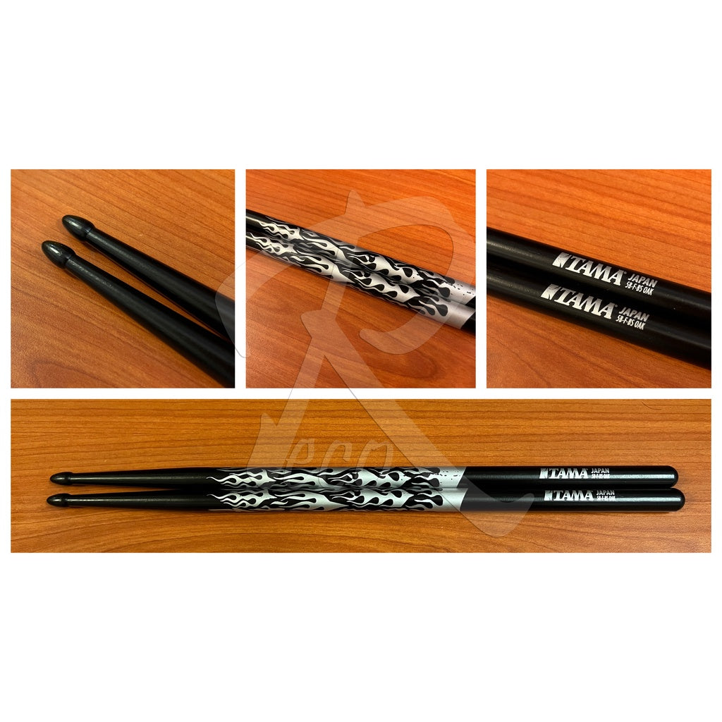 Tama 7A-F-BS Rhythmic Fire Japanese Oak 5B Drumsticks, Black Flame - Reco Music Malaysia