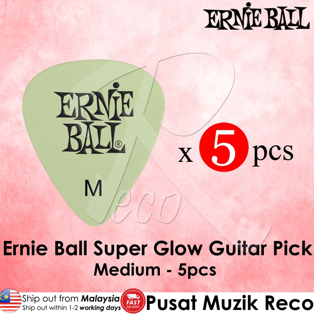 *Ernie Ball P09225 MEDIUM Super Glow Cellulose Guitar Picks, Pack Of 5 - Reco Music Malaysia